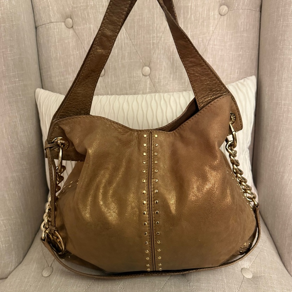 MICHAEL Michael Kors Delancy Studded Leather Hobo Bag Bronze Metallic - Picture 2 of 16